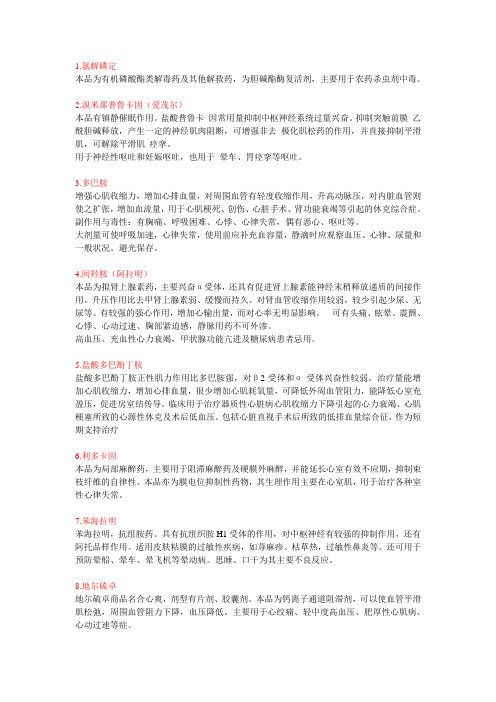 ICU常用急救药品