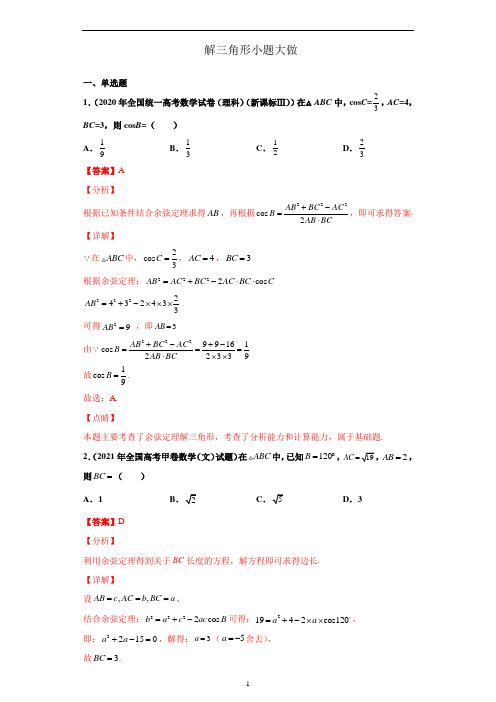 解三角形小题大做-备战高考数学冲刺横向强化精练精讲(解析版)