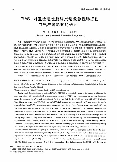 PIAS1对重症急性胰腺炎继发急性肺损伤血气屏障影响的研究