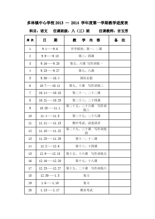 八年级语文上册教学进度表