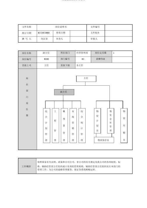 经营管理部岗位说明书