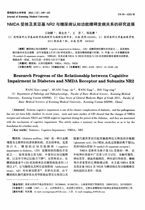 NMDA受体及其亚基NR2与糖尿病认知功能障碍发病关系的研究进展