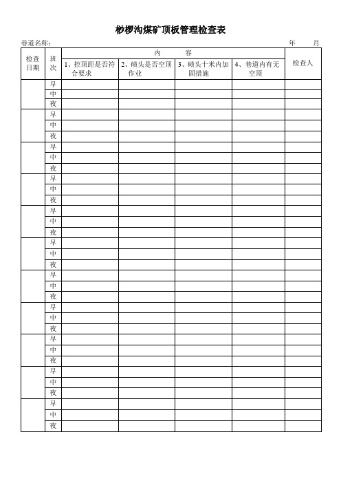 桫椤沟煤矿顶板管理、爆破管理检查表