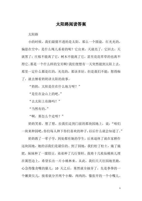 太阳路阅读答案