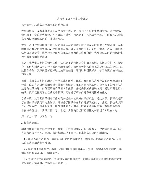 销售实习期下一步工作计划