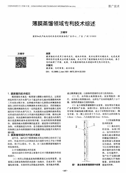 薄膜蒸馏领域专利技术综述