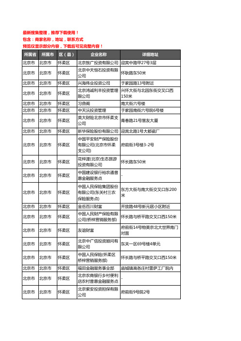 新版北京市北京市怀柔区保险企业公司商家户名录单联系方式地址大全100家