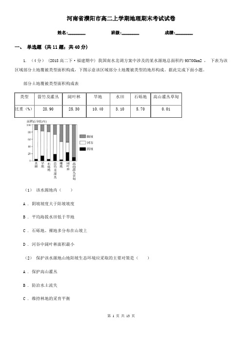 河南省濮阳市高二上学期地理期末考试试卷