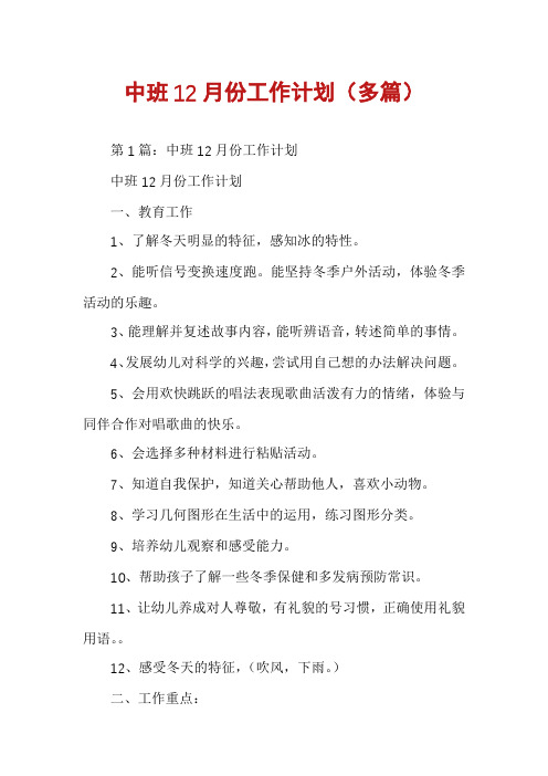 中班12月份工作计划(多篇)