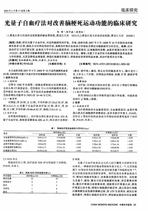 光量子自血疗法对改善脑梗死运动功能的临床研究