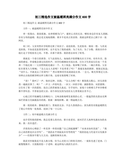 初三精选作文被温暖照亮满分作文600字