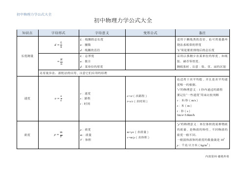 初中物理力学公式