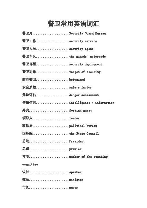 警卫常用英语词汇