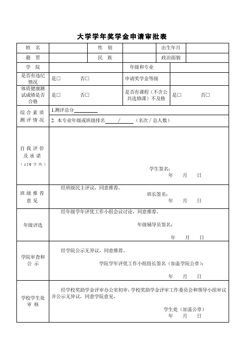 大学学年奖学金申请审批表