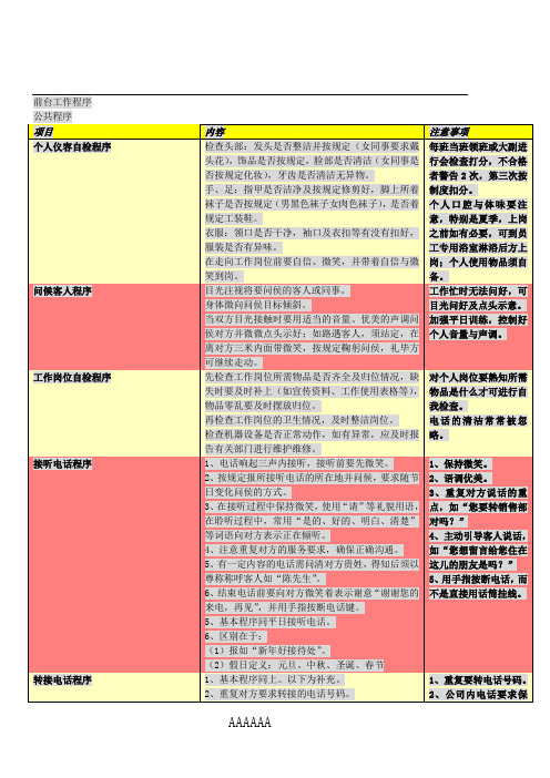 前台工作程序(表格)DOC