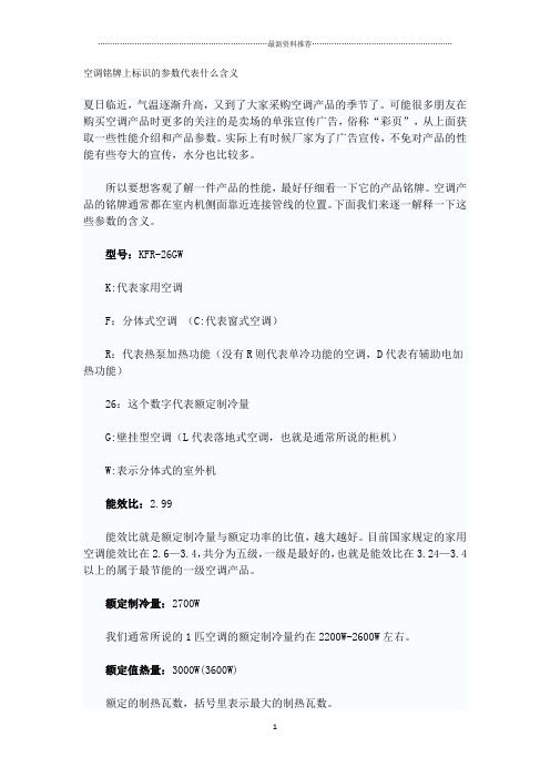 空调铭牌上标识的参数代表什么含义精编版