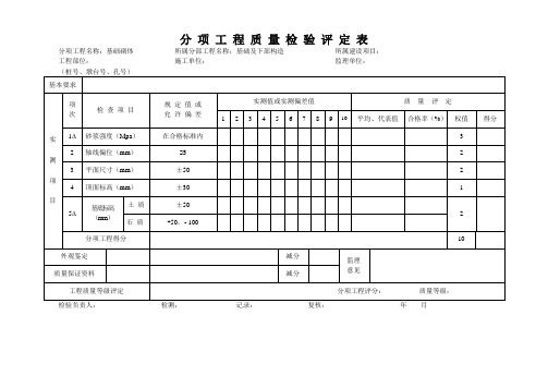 基础砌体质量检验评定表