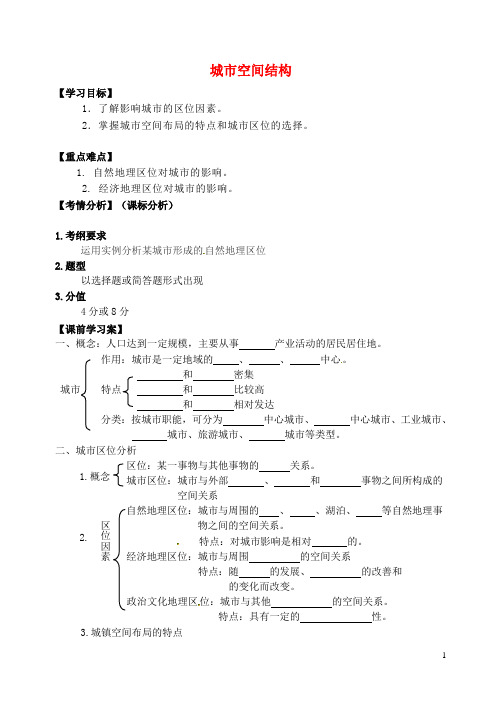 内蒙古巴彦淖尔市高考地理二轮复习 城市空间结构学案(无答案)新人教版