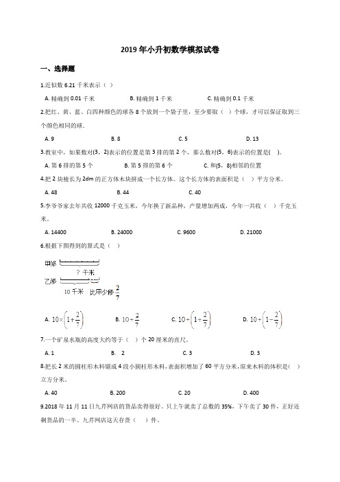 六年级(下册)数学试卷小升初数学模拟试卷 (9)含答案人教新课标