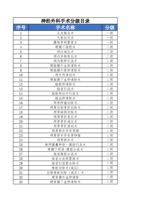 医疗手术分级目录