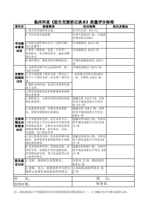 交接班记录本检查评分表