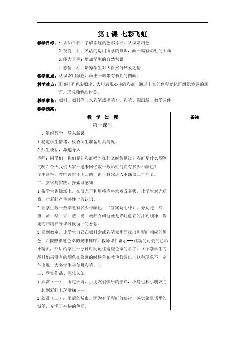 湘教版小学美术一年级下册教案全集(表格式)