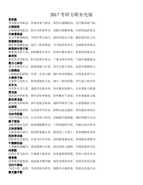 2017中医考研方歌补充全