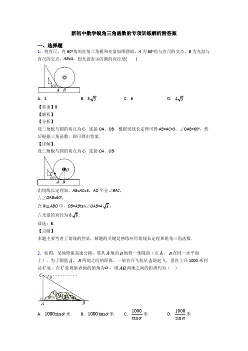 新初中数学锐角三角函数的专项训练解析附答案