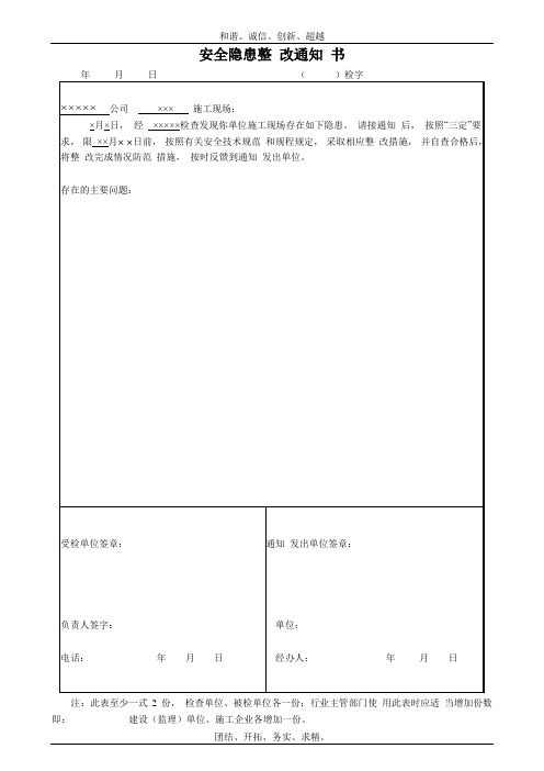 安全隐患整改通知书模板