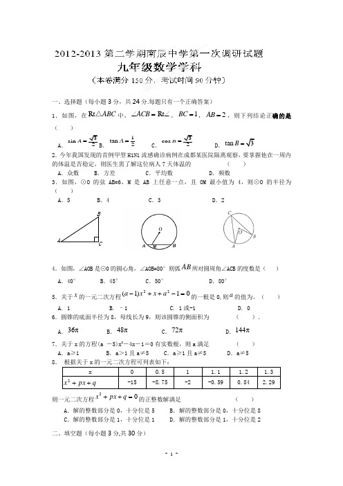 2012-2013年九年级数学第二学期第一次调研试题