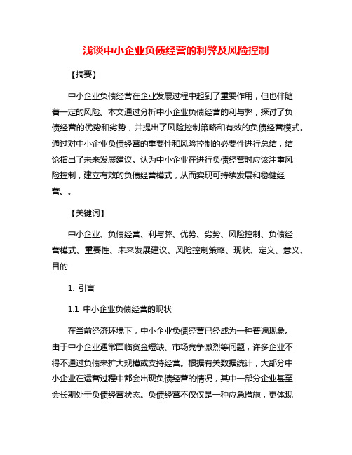 浅谈中小企业负债经营的利弊及风险控制