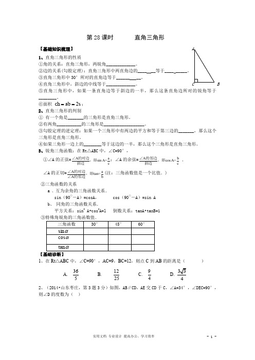 中考一轮复习导学案：28课时+直角三角形