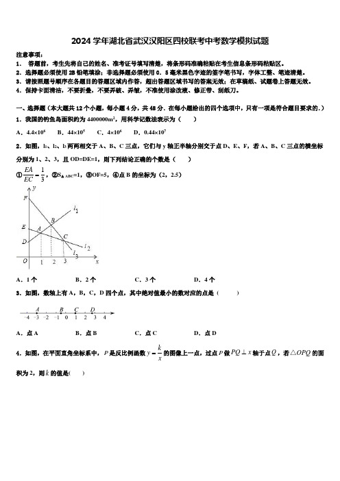 2024届湖北省武汉汉阳区四校联考中考数学模拟试题含解析