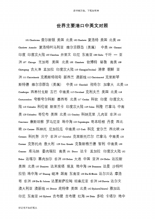 世界主要港口中英文对照