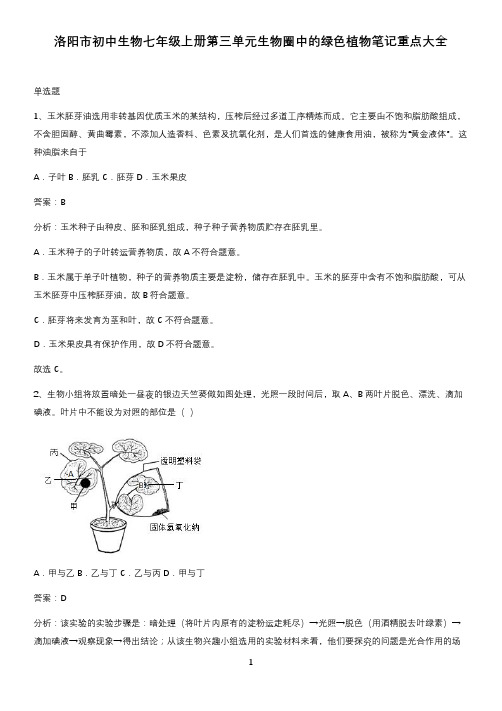 洛阳市初中生物七年级上册第三单元生物圈中的绿色植物笔记重点大全