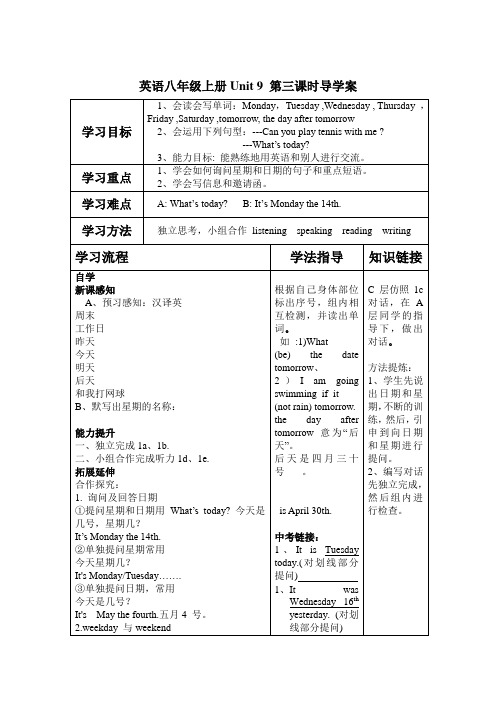 英语八年级上册Unit 9 第三课时导学案