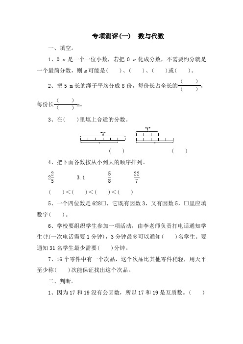 【人教版】五年级数学下册专项测评(一)数与代数(含答案)