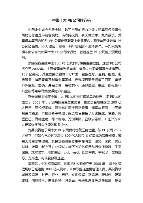 中国十大PE公司排行榜