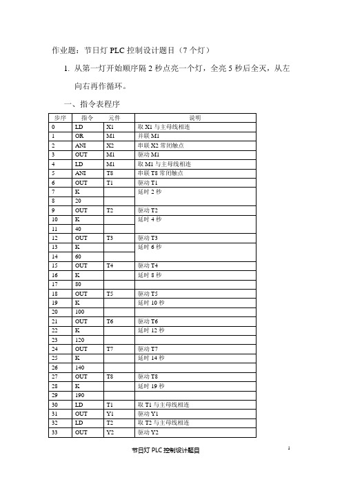 作业题：节日灯PLC控制设计题目(7个灯)