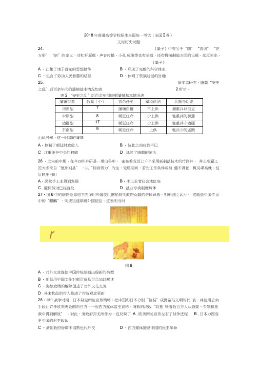 2018年高考全国Ⅰ文综历史试题