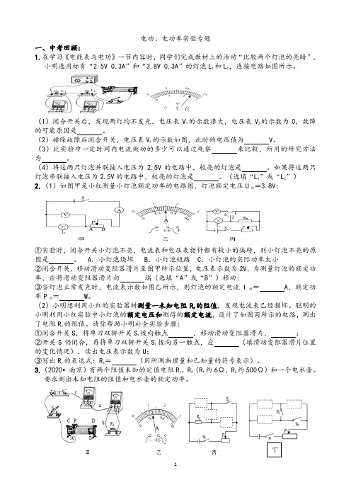 苏科版物理九年级中考一轮复习 电功、电功率实验专题