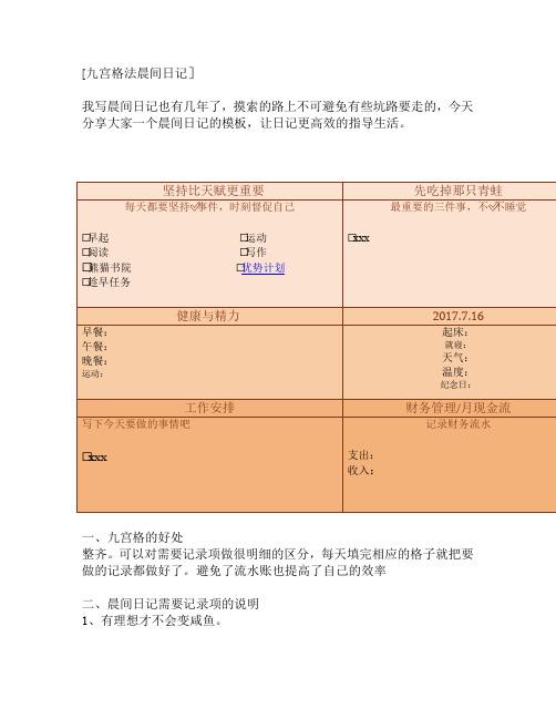 九宫格法晨间日记]