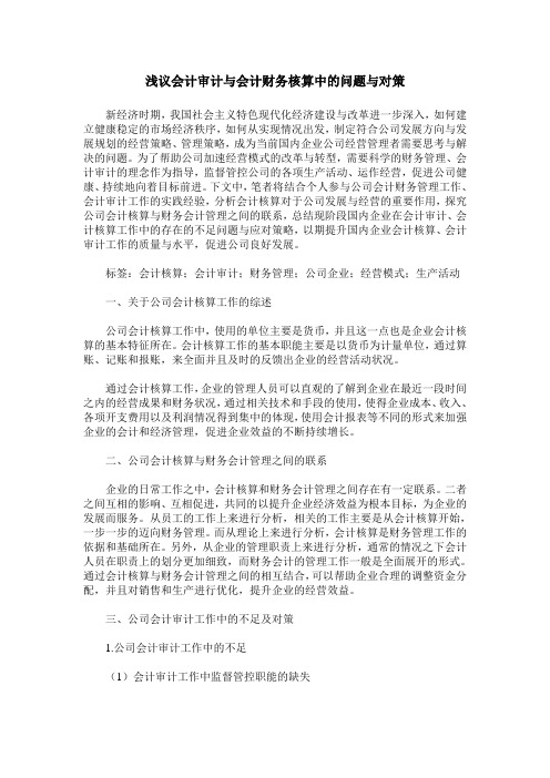 浅议会计审计与会计财务核算中的问题与对策