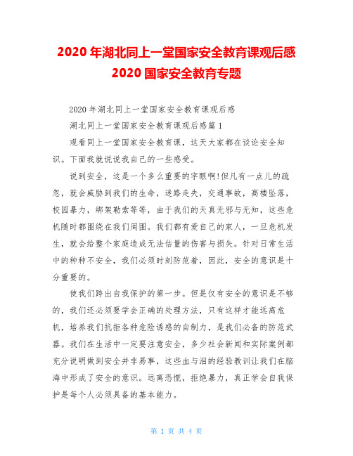 2020年湖北同上一堂国家安全教育课观后感2020国家安全教育专题