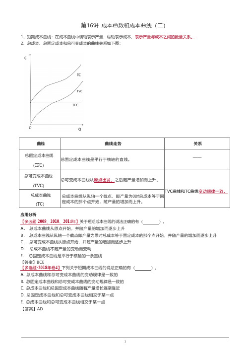 经济专业技术资格考试经济师中级经济基础讲义-成本函数和成本曲线-短期成本曲线(二)