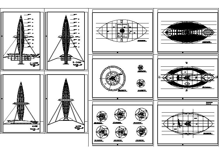 观光塔建筑设计图CAD平面布置参考图