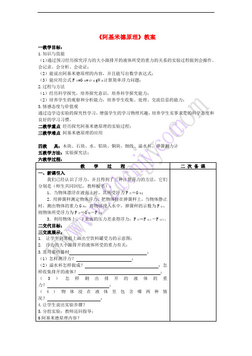 八年级物理下册 10.2 阿基米德原理教案 新人教版