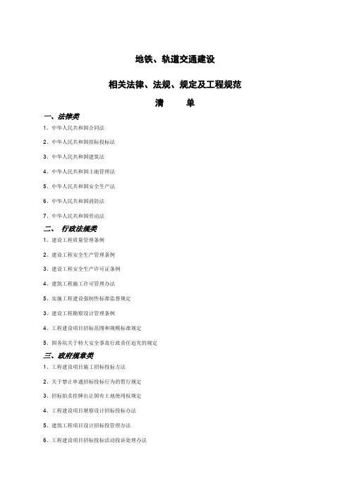 地铁轨道交通建设方面相关法律法规规定清单