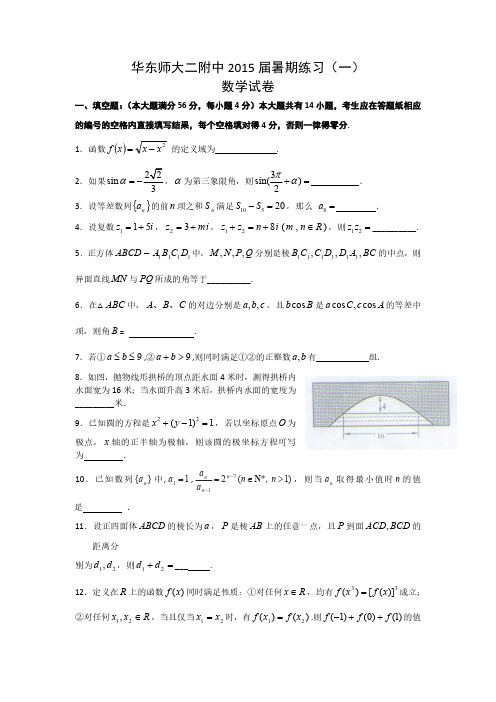 华师大二附中高三数学测试试卷