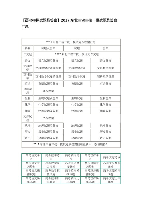 【高考模拟试题及答案】2017东北三省三校一模试题及答案汇总